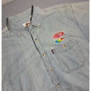 Chase Authentics Mens XL Button Down Denim Shirt Jeff Gordon Short Sleeve Blue
